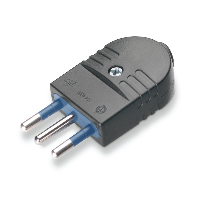 ENCHUFE MACHO VOLANTE 2P+T 10A 220-250V AC NEGRO LIBRE DE HALOGENO