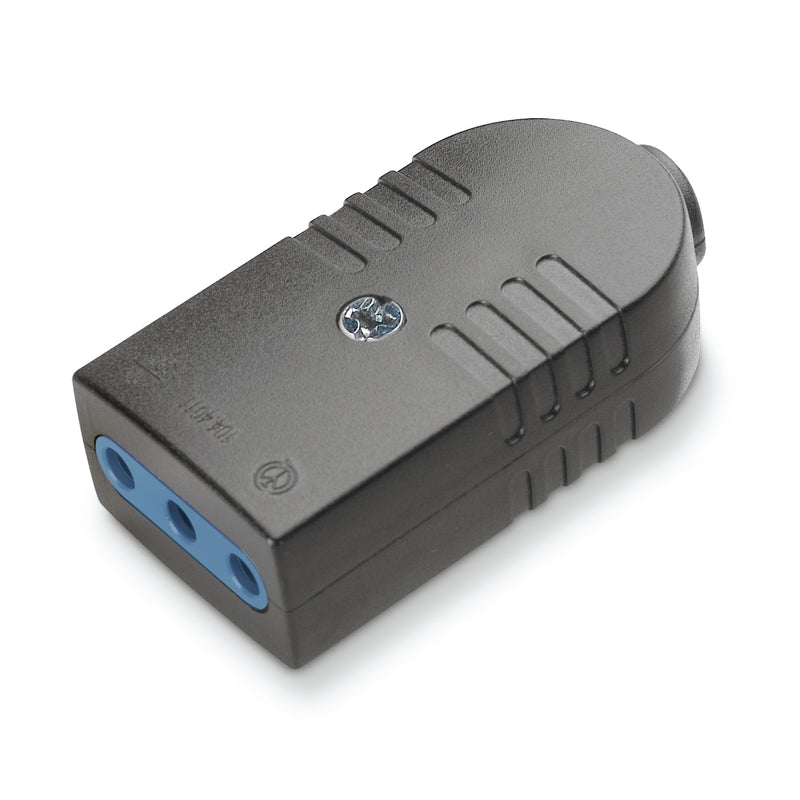 ENCHUFE HEMBRA VOLANTE 2P+T 10A 220- 250V AC NEGROLIBRE DE HALOGENO