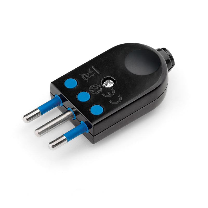 ENCHUFE VOLANTE 2P+T 10 A NEGRO SALIDA RECTA Y LATERAL