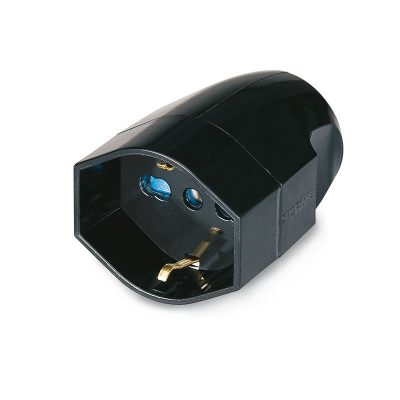 ENCHUFE HEMBRA VOLANTE PLURISTANDARD 2P+T 16A 220-250V AC NEGRA