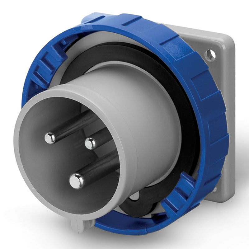 ENCHUFE MACHO EMBUTIDO 2P+T IP66/67/69 16A 6h 200-250V, FIJACION 75X75mm, USO TOMA INERTE PARA BOMBEROS