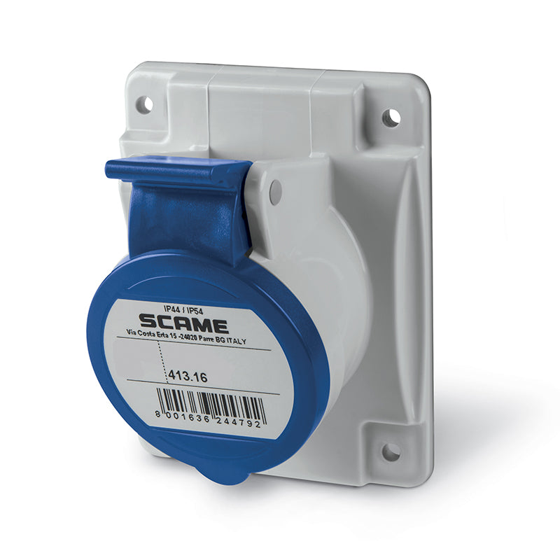 ENCHUFE HEMBRA P/EMPOTRAR 3P+T IP44/54 16A 9h 200-250V, FIJACION 70X87mm