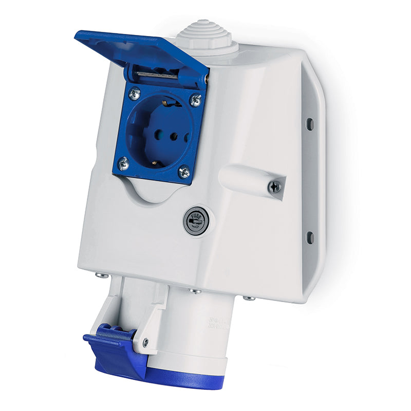 ENCH.HEMB. S/P 2P+T IP44 16A 6h 200-250V AC COMBINADA CON ENCHUFE SCHUKO 16 A 220V P30