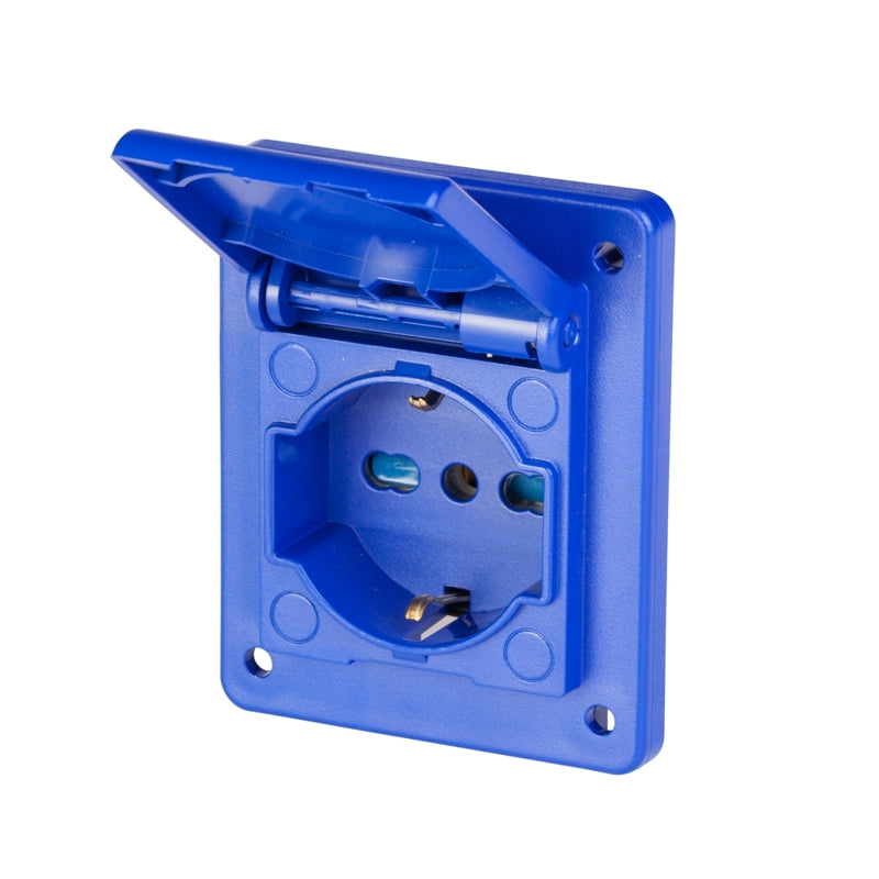 ENCHUFE HEMBRA SHUCKO 2P+T 16A 250V AC IP54 FIJACION 70X87mm PARA SERIE DOMINO-BLOCK-ADAPTO