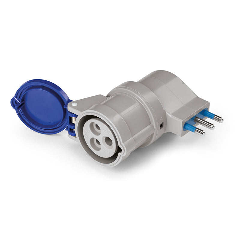 ADAPTADOR SIMPLE , ENCHUFE DE 16A IP20 250V A 2P+T 16A 220V 6Hrs.