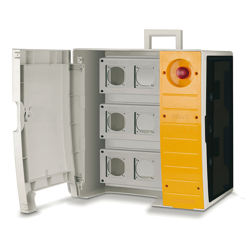 CUADRO VACIO MBOX3 CON PULSADOR DE EMERGENCIA PARA 9 TOMAS 16-32 amp. CON PUERTA Y LUZ INTERIOR