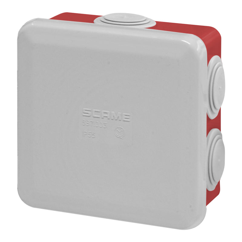 CAJA DE DERIVACION ESTANCA ROJA CIERRE A PRESION O CON TORNILLO 1/4 VUELTA IP55 80X80X40mm , 7 CONOS P/PG16 ,GW 960 C PARA ALTA TEMPERATURA SERIE CUBIK