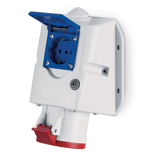 ENCH.HEMB. S/P  3P+T IP44 16A  6h 380-415V AC COMBINADA CON ENCHUFE  SCHUKO 16 A 220V P30