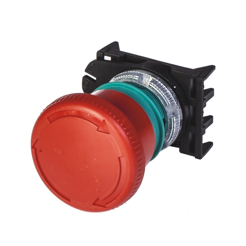 PULSADOR DE EMERGENCIA HONGO 40mm ROJO 22mm CON DESBLOQUEO CON ROTACION SERIE TOP22
