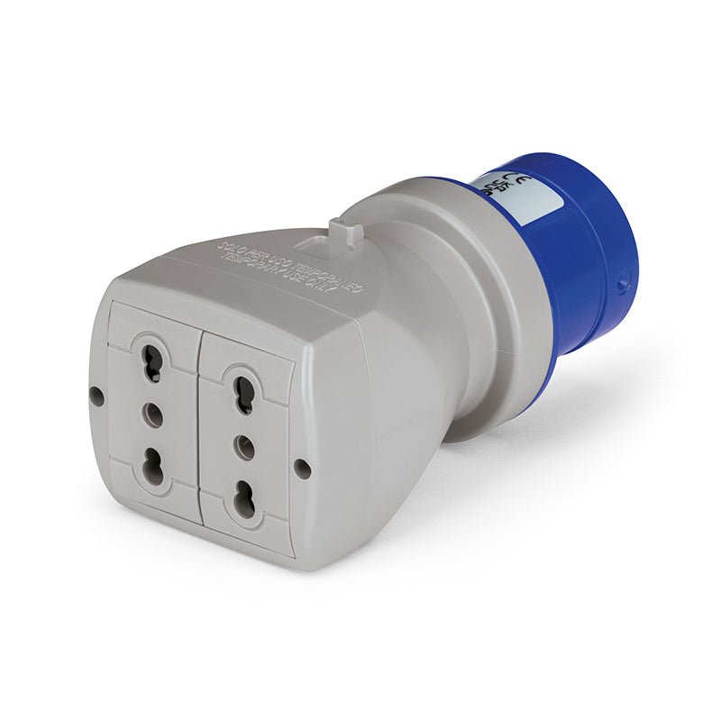 ADAPTADOR SIMPLE 2P+T 16A IP20 250V A 2 TOMAS 10/16 Amp. (BIVALENTE)