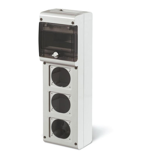 CUADRO DE DISTR. BLOCK3, 6 DIN, IP66, 3 BASES 1 PARA 16-32A 84X106/70X87mm Y 2 PARA 16A 70X87mm, DIMENSION 440X136X105mm