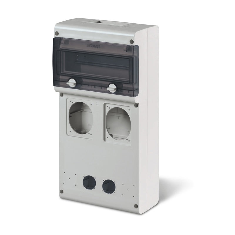 CUADRO DE DISTR. BLOCK4, 11 DIN, IP66, 6 BASES, 2 PARA 16-32A 84X106mm Y 4 PARA FIJACION DE 50X60mm, DIMENSION 415X212X105mm