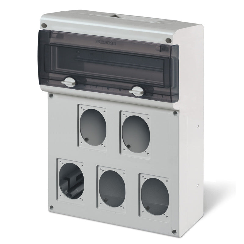 CUADRO DE DISTR. BLOCK5, 14 DIN, IP66, 6 BASES PARA 16-32A 84X106mm Y 70X87mm,DIMENSION 414X272X110mm