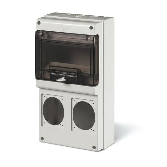 TABLERO SERIE DOMINO IP66, CUADRO DE DISTRIBUCION 8 MODULOS DIN PARA 2 TOMAS 70X87mm M340 340x184x106