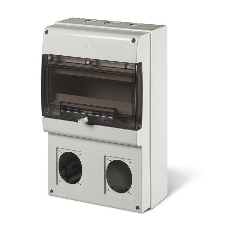 TABLERO SERIE DOMINO IP66, CUADRO DE DISTRIBUCION 12 MODULOS DIN, PARA 2 TOMAS 70X87/84X106mm M400 400x256x140