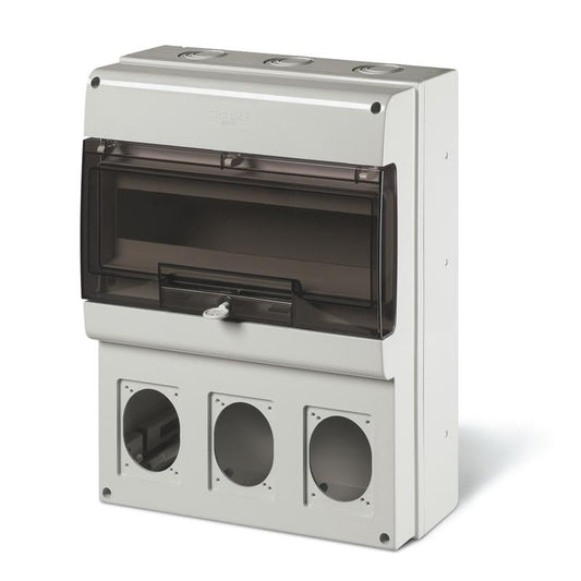 TABLERO SERIE DOMINO IP66, CUADRO DE DISTRIBUCION 16 MODULOS DIN, PARA 3 TOMAS 70X87/84X106mm (16-32A) M400 400x328x140mm